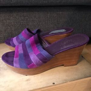 Franco Sarto Purple patchwork wood wedges 8 1/2